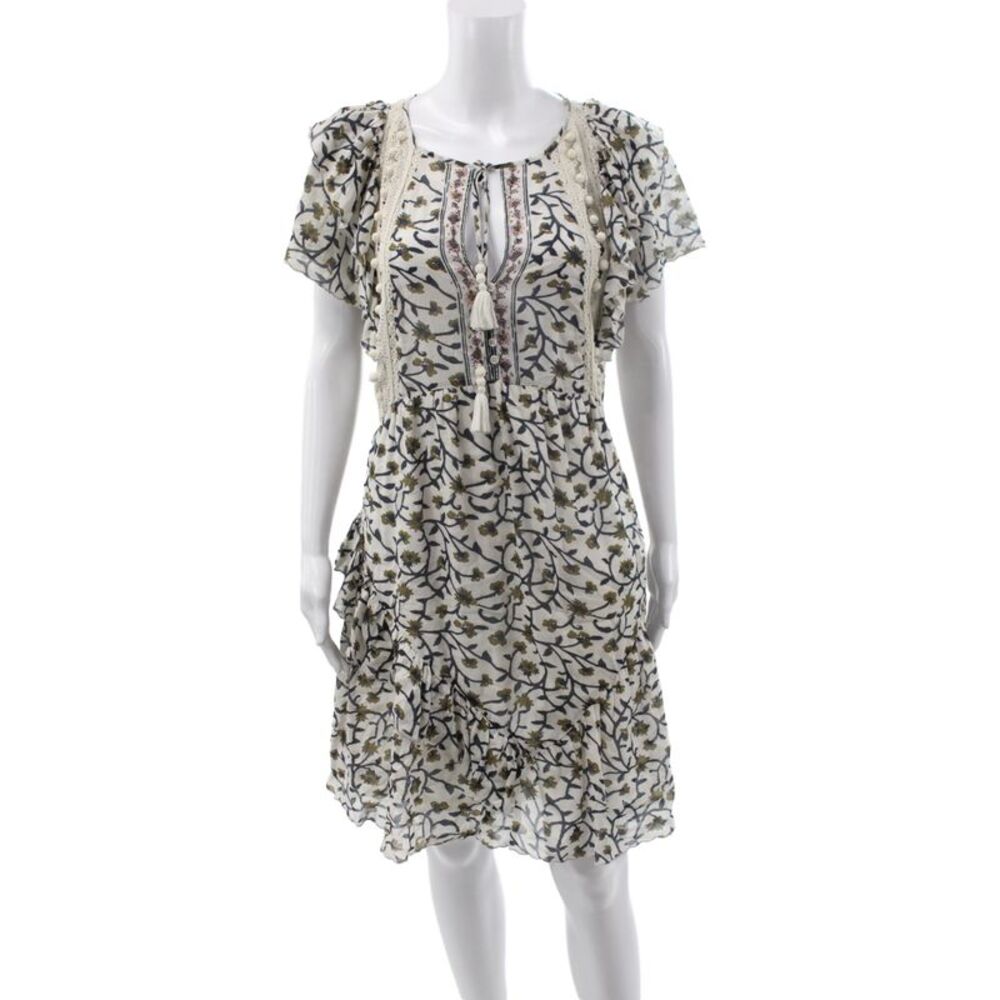Sea New York Women Fit & Flare Sundress Beige Floral V-Neck Short Sleeve Size 6